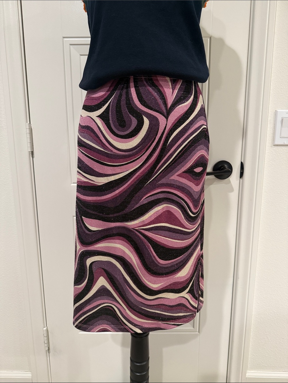 Forever 21 (Vintage Tag) Pink, Purple and Black Swirl Midi Skirt